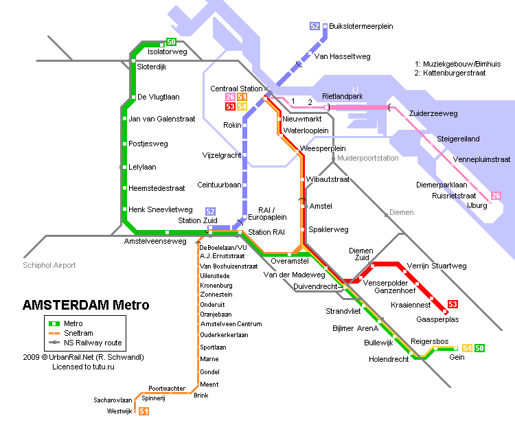 Карта метро г.Амстердам. Схема метрополитена: Амстердам.?>