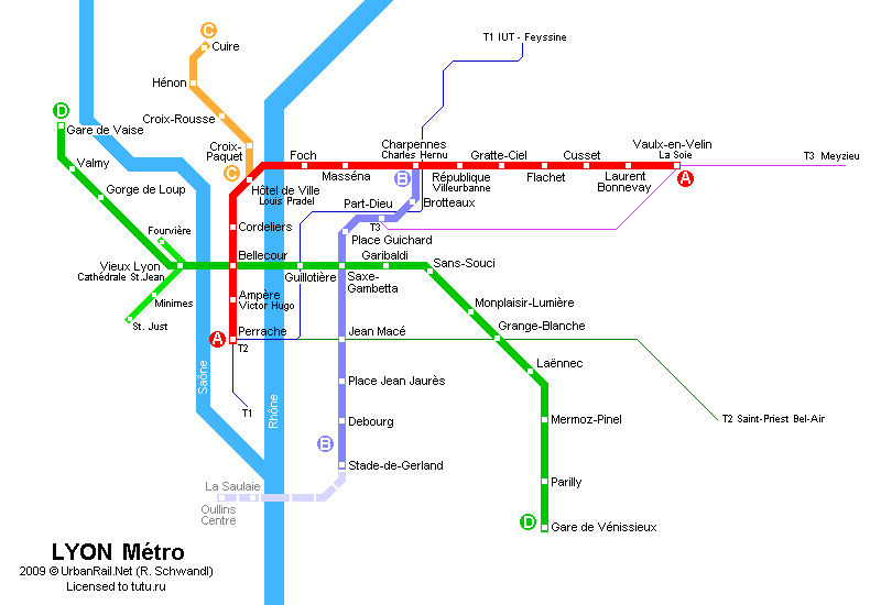 Карта метро г.Лион. Схема метрополитена: Лион.?>